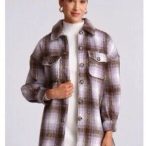 Anthropologie Avec Les Filles Plaid Brown and Purple Plaid Shirt Jacket